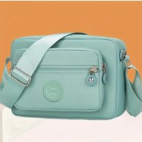 Women Vintage Nylon Crossbody Bag Multi Pocket Shoulder Messenger Bag Lightweight Travel Purse with Adjustable Strap Mint Green