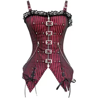 Women Sexy Gothic Low Cut Lace Corset Bustier Zip Shoulder Straps Vintage Punk Rock Style Overbust Corselet Top Vest