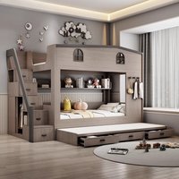 Nordic Double Decker Kids Beds Wooden Safety Loft Design Modern Style Children Beds Playpen Slide Lit Enfant Furniture Home