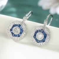 Elegant Synthetic White Blue Cubic Zirconia Earrings Round Silver Plated Pendant Hook Earrings For Women Trend Jewelry
