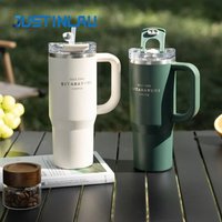 JUSTINLAU 1PC 900ML Stainless Steel Insulated Cup with Straw Stainless Steel Vacuum Bottle Insulated Cold Sports Water Cup