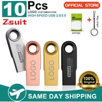 ZSUIT 10PCS/Lot Metal USB Flash Drive 64GB Pen Drive 4GB 8GB 16GB Pendrive 32GB Memory Stick 128GB USB Storage Stick Free LOGO