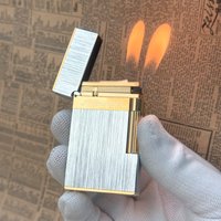Fashion Dual Flame Lighter Brass Refill Gas Smoking Tobacco Cigar Cigarette Accessories Double Fire Man Gifts Collection