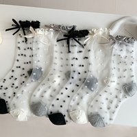 Lolita Sweet Girls Lace Bow Socks for Girls Ultra-thin Transparent Summer Women Crystal Silk Socks Polka Dot Elastic Long Socks