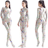 AMORESY Women's Shiny Glossy Printed Catsuit Jumpsuit One Piece Slim Fit Elastic Zentai Playsuit Overall Swimwear