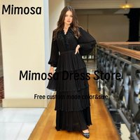 Mimosa Evening Dresses Bead V Neck Long Sleeves Prom Dress Ruched Tiered вечернее платье женск Customized