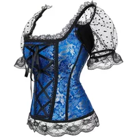Gothic Corset Women Lace Up Bustier with Sleeves Zip Up Overbust Corset Vest Wedding Party Costume Breathable Corsage Plus Size