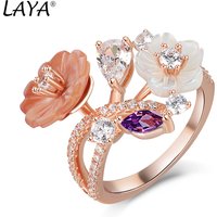 Laya Finger Ring For Women Shining Zircon Natural Shell Flower 925 Sterling Silver Fashion Original Jewelry Wedding 2022 Trend