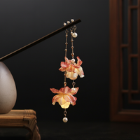 Luminous Hairpin with Pearl Tassels for Hanfu Styling Elegant Wooden Hair Accessories Traditional Chinese Hairpin for Photoshoot