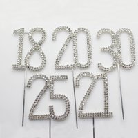 Ins Silvery Shining Numeral 10/18/21/30/40/50/60/70 Diamond Cake Topper for Birthday Wedding Anniversary Party Cake Decoration