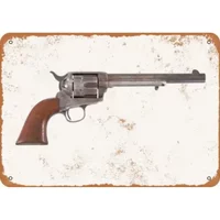 Retro Revolver Metal Sign for Man Cave - Vintage .45 Colt Western Decor Wall Art