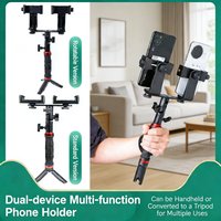 Portable Dual Phone Tripod Stand, Adjustable 360° Rotation Live Stream Holder, Mini Desktop Tripod for Tiktok YouTube Vlog Selfi
