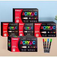 12/24/36/48/60 Colors Acrylic Markers Brush Pens for Fabric Rock Painting Pen Stone Ceramic Wood DIY Card Making Art Supplies
