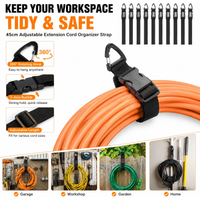 45cm Black Extension Cord Organizer Adjustable Heavy Duty Storage Strap with 3 Axis Buckle for Garage Workshop Cable Management