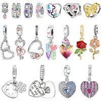 Romantic 925 Sterling Silver Heart-to-Heart Love Key Rose Puzzle Charm Fit DIY Bracelet Necklace Valentine's Day Gifts