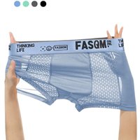 1pc Men's Ice Silk Cool Soft Comfy Boxers Briefs Men's Contrast Underwear, Mesh Breathable Comfy Stretchy Trunks