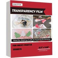 20Pcs A4 Inkjet Printing Transparent Film for Silk Screen Printing Stencil Paper for Crafting Projector Slide 4.5mil 100% Clear