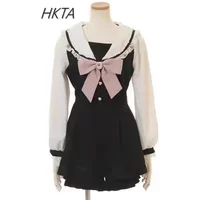 2024 Summer Autumn Sweet Lolita Bow Dress Shorts Suit Two-Piece Set Rojita Japanese Sailor Collar Slimming Short Dresses Women
