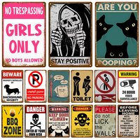 High Definition Tin Sign Vintage Warning Funny Retro Metal Wall Art Decor Set for Garage Man Cave Bar Pub Home Bathroom Kitchen