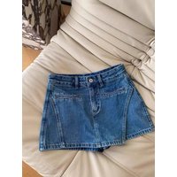 Summer New Design Denim Short Skirt Women's High Waist Fake Two A-shaped Hip Skirt