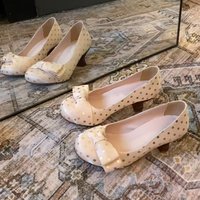 Polka Dot Bow Mid-Heel Single Shoes for Women, Chunky Heel, Round Comfort, Versatile for Dates