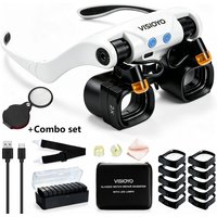 Loupe LED à fixation sur la tête + mini loupe pliable (lot de 2) avec sac de rangement et lentilles interchangeables 2X, 4X, 6X, 10X, 13X, adaptée aux travaux de près, à la réparation de montres, à la