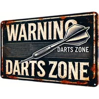 Vintage Metal Dart Sign 12x8 Inch Retro Wall Plaque for Dartboard Area Caution Decor