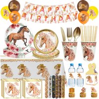 Horse Birthday Party Decoration Horse Theme Tableware Supplies Paper Cups PlatesTablecloth Backdrop Balloons Baby Birthday Gifts