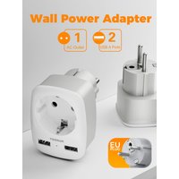 TESSAN 3600W EU Socket Adapter with 1 Schuko Outlet 2 USB A Ports Compact 3-IN-1 DE Wall Plug Socket for Home Office Phone Pad