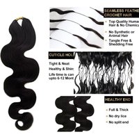 Body Wave Feather Crochet Human Hair Extensions Miracle Knots 5pack Knotless Pre-Separated Crochet Braid Hair Extensions Human Hair Bundles Natural Color 30 Inch 300g image 3