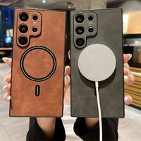Kabelloses Leder-Ladecase für Samsung Galaxy S26 S25 S24 S23 S22 S21 Ultra Plus mit Weichmagnet und MagSafe Vollständiger Kamera-Schutz