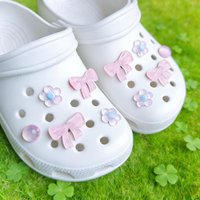 New Pink bow flower Designer Hole shoe Charms Set Fit Children Decorations For Shoes Ornaments Women Accessories Pins Wholesale