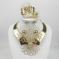 Ethiopia Elegant Jewelry Set Brazilian Flower Shape Necklace Earrings Luxury Bangle And Ring For Dubai Party Mother's Day Gift