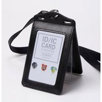 Leather Work ID Card Set Employee Card Holder Badge Case Worker Bus Student Access Control Name Tag with Lager Neck Hanging Tag