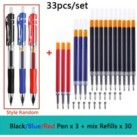 23/33Pcs Retractable Ballpoint Pen Large Capacity 0.5mm Ballpoint Pen Black/Red/Blue Refill School Supplies Stationary