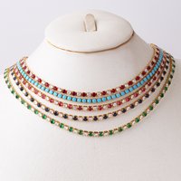 Bridal Fashion Hip Hop Rainbow Zircon Crystal Necklace Gold Silver Color Tennis Chain Necklace For Women Party Jewelry Gift