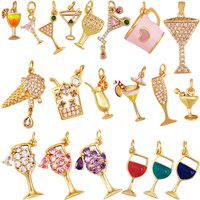 Fashion Cute Win Glass Cups Icecream Drinking Tea Pot Charm Pendant,18K Real Gold Plated Zircon Jewelry Finding Supplies S78