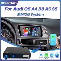 Moduł BONROAD Wireless CarPlay z adapterem Android Auto MirrorLink do Audi A4 B8 A5 Q5 2009-2016 A6 A7 C7 2012-2015 z systemem MMI 3G, obsługa oryginalnej nawigacji samochodowej, dekoder do
