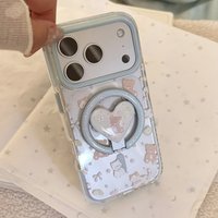Cartoon bear love magnetic stand holder dog cat flower phone case for iphone 13 14 promax 15 17 16 pro max back cover