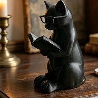 Cute 3D Printed Reading Cat Figurine Artistic Intellectual Glasses Cat Statue Plastic Desktop Statue Bookshelf Decor