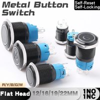 12/16/19/22MM Oxidized Black Metal Button Switch Flat Head With LED Light 1NO1NC Momentary Latching 6V 24V 220V