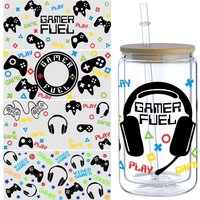5 Sheets Gaming UV DTF Cup Stickers, Glass DTF Transfer Stickers,Waterproof Game Controller Wipe Transfers for 16 oz Glass,Mugs,