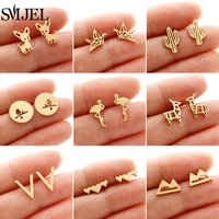 SMJEL Stainless Steel Chihuahua Dog Stud Earrings for Women Fashion Cactus Deer Heart Mountain Earings Studs Jewelry Wholesale