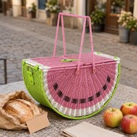 Watermelon Picnic Basket Woven Faux Rattan Picnic Basket Portable Rustic Design