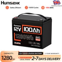 Humsienk 12V 100AH LiFePO4 Battery, Built-in 100A BMS, 15000+ Deep Cycle, Low-Temp Protection, Rechargeable Lithium Battery for RV, Van, Golf Cart, Boat, Camper, Marine, Trolling Motor, Off-Grid,