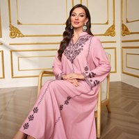 Fashionable Muslim Women's Printed Robe New Dubai Arab Elegant V-neck Long Dress For Outerwear Dubai Luxury Islam Elegant