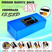 48V Lithium-Ionen-Akku mit großer Kapazität, 100Ah, 18650, 13S5P, integrierter intelligenter BMS-Schutz für elektrische mechanische Motoren 250-1000W, mit passendem Ladegerät.