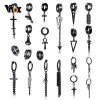 Vnox Punk Clip Earrings for Men Women, Black Stainless Steel Ear Accessory, Gothic Rock Hiphop Hoop Circle Earring 1 Piece