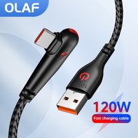 120W USB To Type-C Cable 90 Degree Elbow Mobile Phone Fast Charging Cable For Huawei 40 30 Xiaomi Samsung Phone Charging Cord