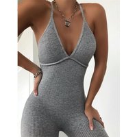 Sexy V-Neck Haltertop Onesie Pure Color Women's Jumpsuit Street Style Low Waist Short Pants Regular Thickness Spring Season